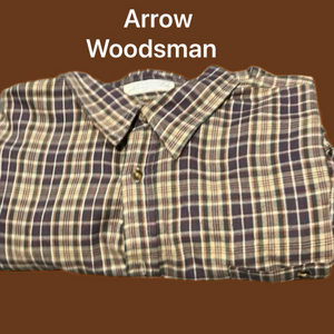 Arrow Woodsman (2XLT) Brown Plaid button down long sleeved shirt.